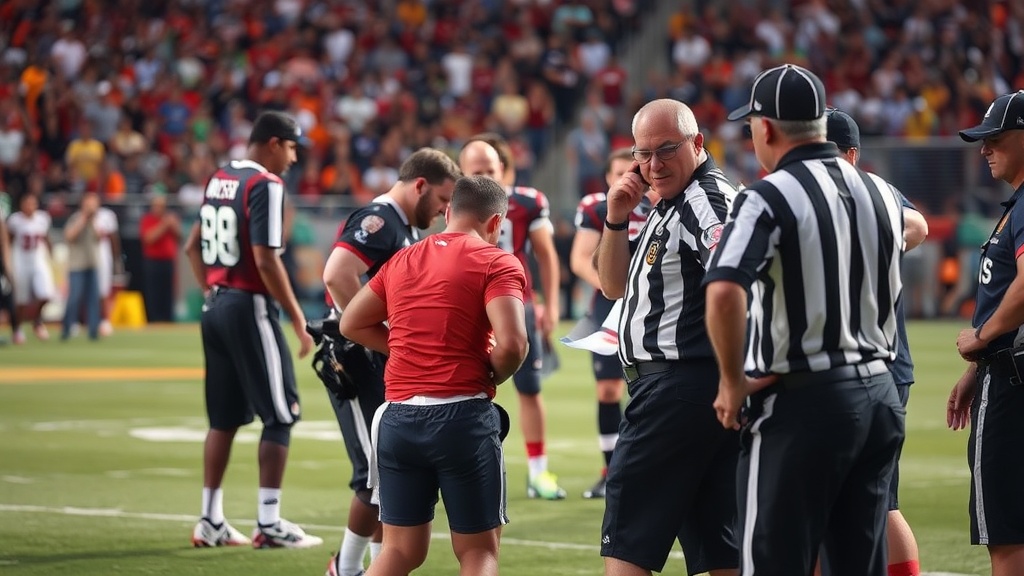 경기 중 부상으로 인한 중단 상황에서 의료 조치가 이루어지는 모습